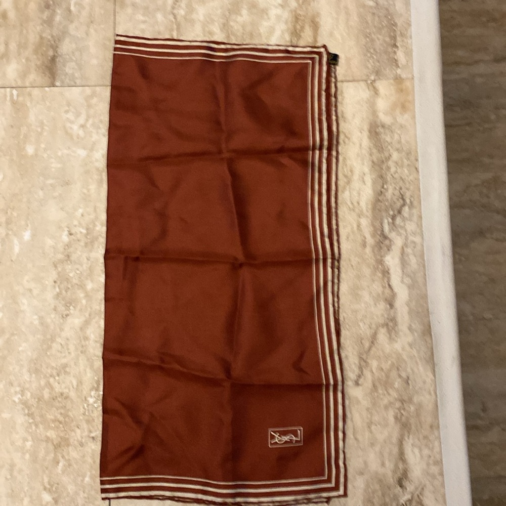 Yves Saint Laurent EUC Russet color 100% silk square scarf - Picture 6 of 9